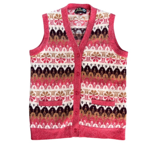 Vintage Angora Wool Blend Fair Isle Knit Sweater Vest Size Medium - Picture 1 of 8